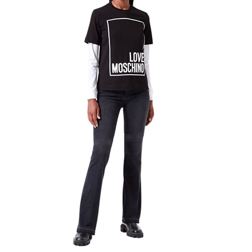 T-shirt Donna logo e sovrapposizione Nero bianco LOVE MOSCHINO- Francavilla Moda